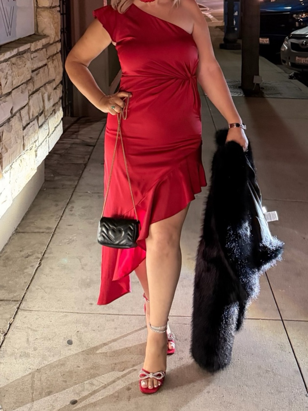 GUESS Red One-Shoulder Asymmetrical Ruffle Dress - Picture 10 of 11